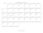Shevat 5783 Calendar with Gregorian equivalents