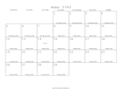 Adar I 5783 Calendar with Gregorian equivalents