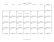 Iyar 5783 Calendar with Gregorian equivalents