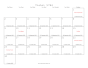 Tishri 5784 Calendar with Gregorian equivalents