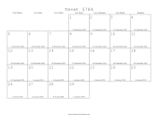 Tevet 5784 Calendar with Gregorian equivalents