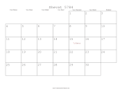 Shevat 5784 Calendar
