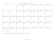 Nissan 5784 Calendar with Gregorian equivalents